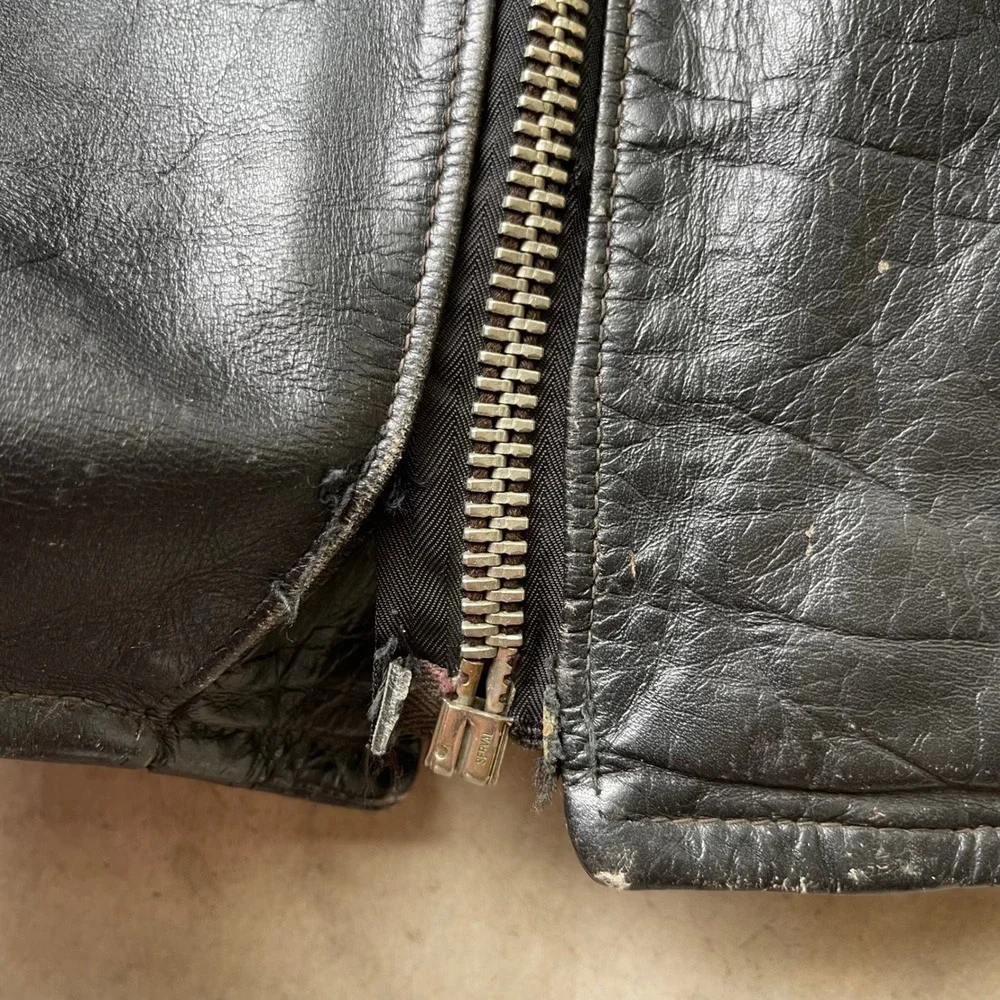 Vintage 60s Black Leather Motorcycle Jacket Biker Moto Asymmetrical Zip Mens 40